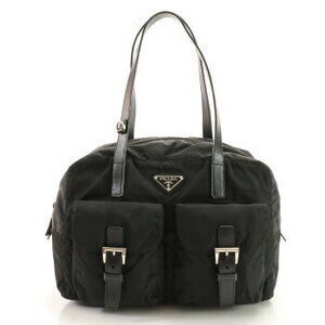 Prada Tessuto leather handbag tote bag black triangle logo